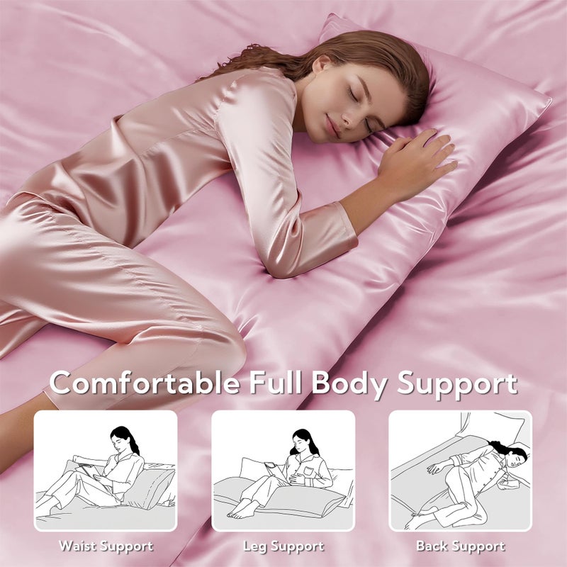 MR&HM Satin Body Pillow Cover, Soft and Breathable Body Pillow Case with Envelope Closure, Cooling and Silky Long Pillowcase for Hair and Skin,Grey (20x54, Pink) - Image 5